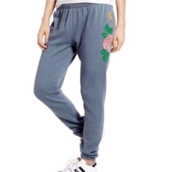 Wildfox Pants - NEW Wildfox Knox Indigo Rose Embroidered Sweatpant
